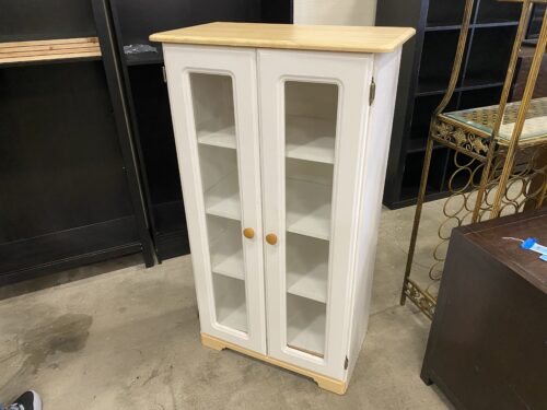 Farmhouse Style Petite Wooden Glass Door Cabinet with Shelving