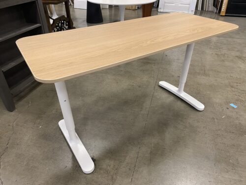 Modern Wooden Desk with White Metal Base
