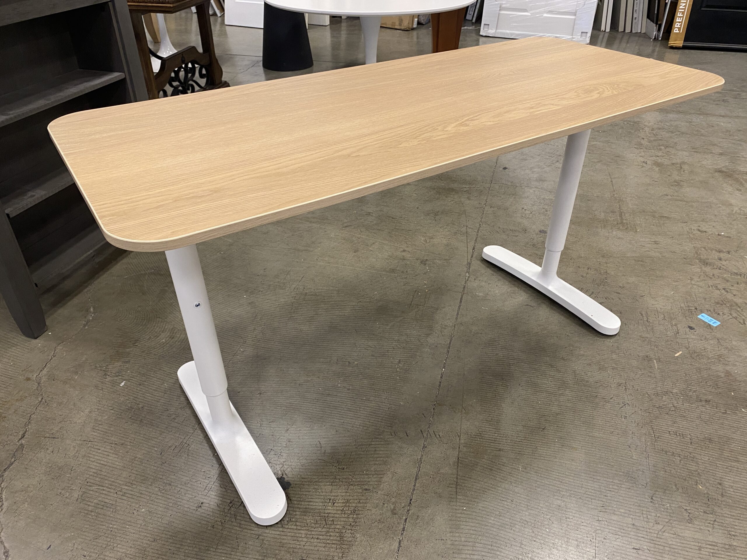 Modern Wooden Desk with White Metal Base