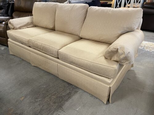 HENREDON Gold Zig Zag Feather Filled 3-Seat Skirted Sofa