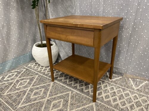 Vintage Wooden 2 Tier Nightstand with Tapered Legs