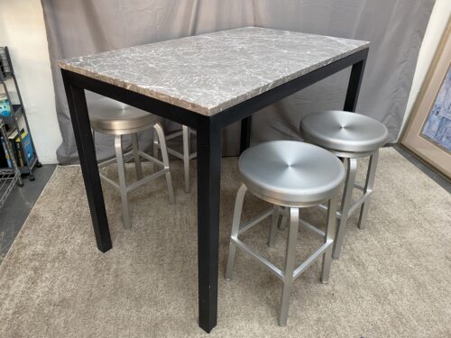 Marble Patterned Counter Table w/ 4 Stainless Steel Swivel Stools