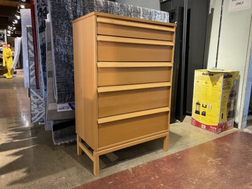 Contemporary Five Drawer Tall Dresser in Natural Oak