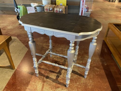 Two Tone Silver and Dark Wood Parlor Table