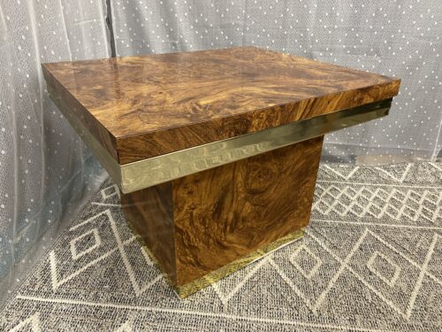 MERSMAN  Vintage Mid-Century Modern Brass and Burl Laminate Accent Table
