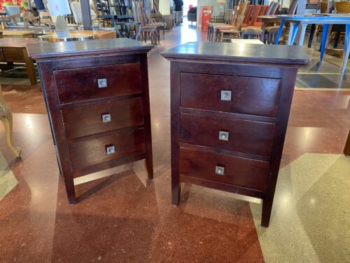 Dark Cherry Stained Three Drawer Nightstand (Set of 2)