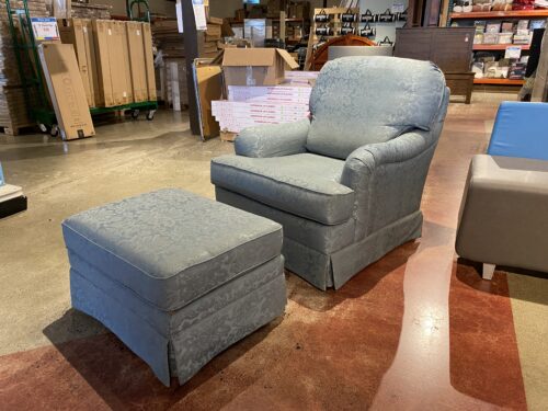 LA-Z-BOY Blue Damask-Patterned Traditional Armchair with Ottoman