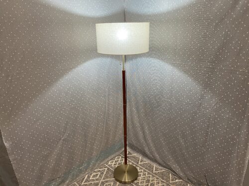 Modern Wooden Base Floor Lamp with Soft Ivory Linen Shade