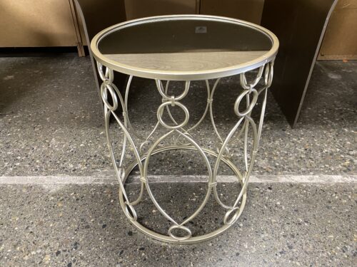 Silver Cylindrical Ring Base End Table w/ Mirror Top