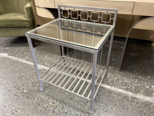 2-Tier Silver Metal End Table w/ Glass Top