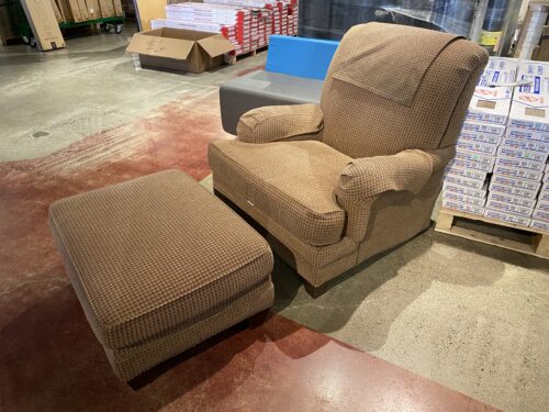 ETHAN ALLEN Traditional Amethyst Jacquard Upholstered Armchair with Ottoman