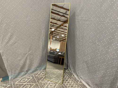 Full Length Free Standing Rectangular Mirror with Gold Tone Frame