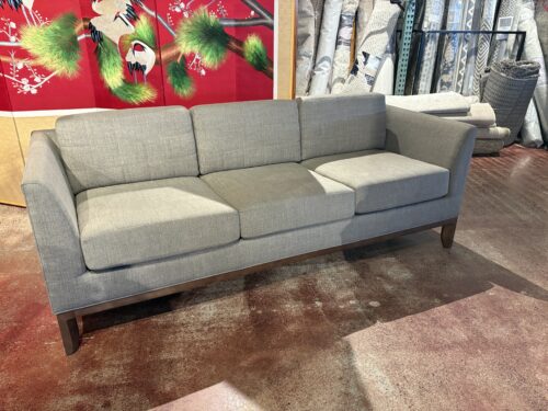 BERNHARDT Grey Three Seater Sofa with Walnut Frame