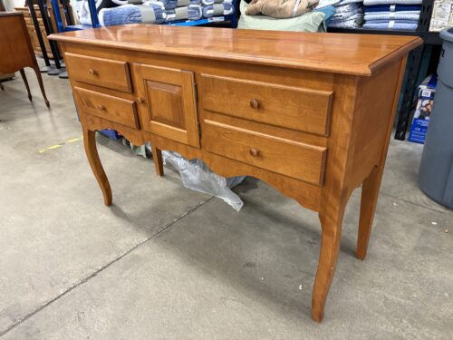 Wooden 4 Drawer Buffet with Wooden Pulls and Center Cabinet