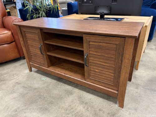 Dark Finished Media Stand with Louvered Door Fronts