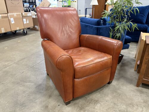 ETHAN ALLEN Brick Red Leather Push-to-Recline Armchair