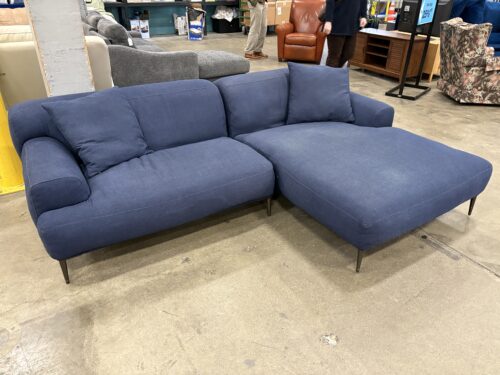 ARTICLE Abisko Navy Blue 2 Piece Sectional Sofa with Wide Chaise and Tapered Metal Legs