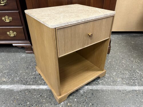 RESTORATION HARDWARE Genevieve Reeded Natural Oak Emperador Marble Top Open Nightstand