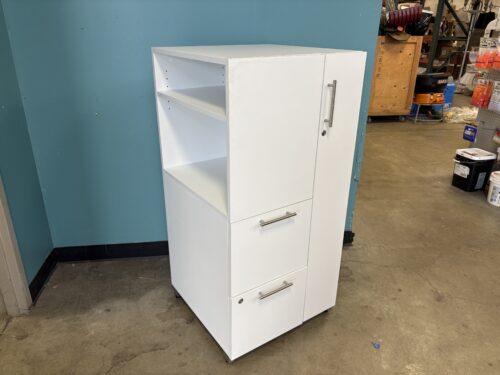 White Right Hand 2 Drawer Storage Tower with Shelving and Narrow Cabinet with Key