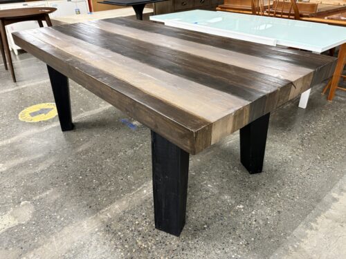 Rustic Dark Brown & Grey Stripped Rectangular Dining Table