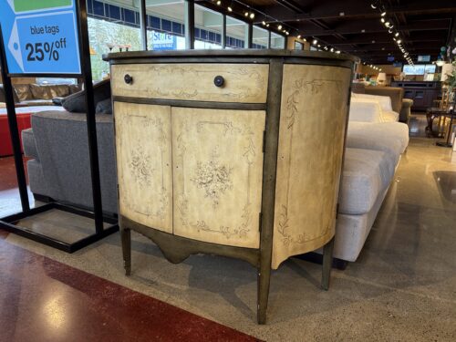 Vintage Style Painted Half Moon Accent Cabinet with Floral Design