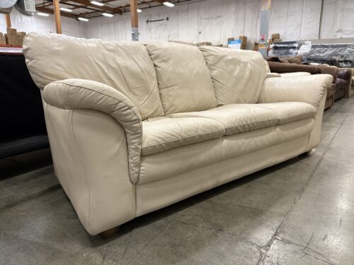 CHATEAU D'AX Vintage Ivory Genuine Italian Leather 3 Sofa