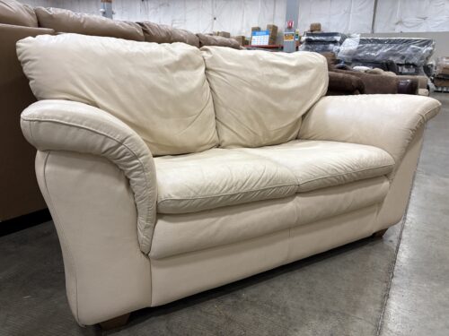 CHATEAU D'AX Vintage Ivory Genuine Italian Leather Loveseat