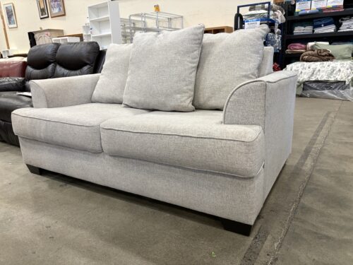 Grey Woven Loveseat with Reversible Novelty Print Back Cushions