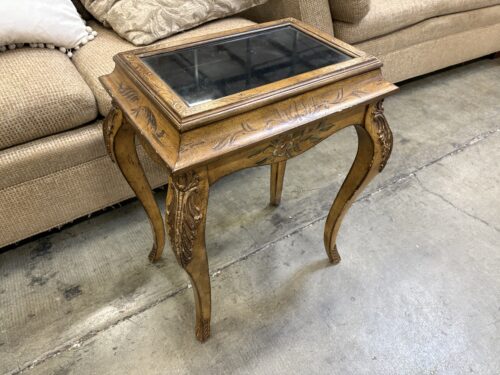 Decorative Provincial Style Carved Wood Display Table with Felted Compartment