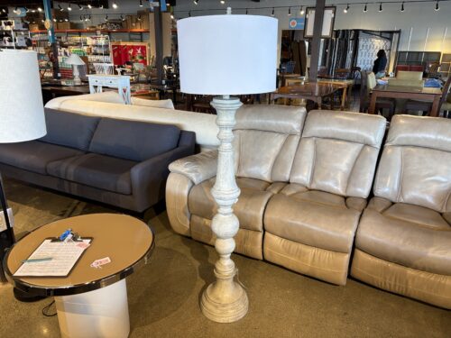 Distressed Floor Lamp with Natural Linen