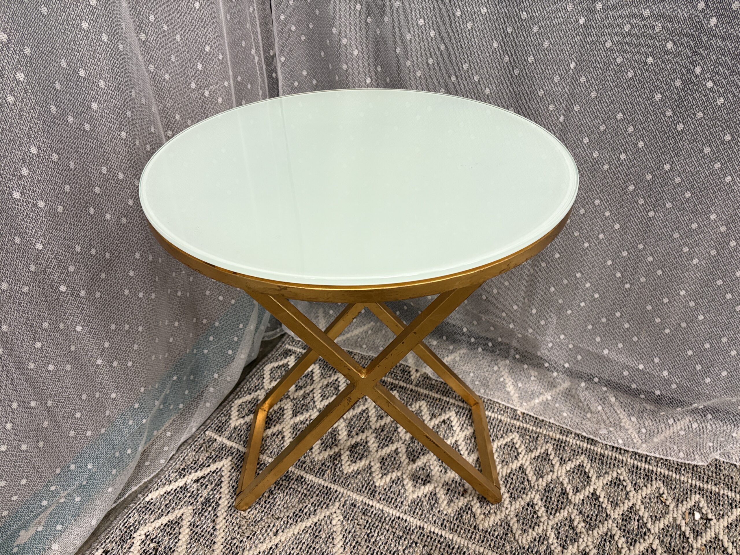 Hollywood Regency Style Accent Table with Gold Base and Glass Top