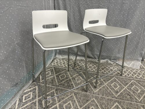 Modern Counter Height Sleek White Stools with Padded Cushion Base  (Set of 2)