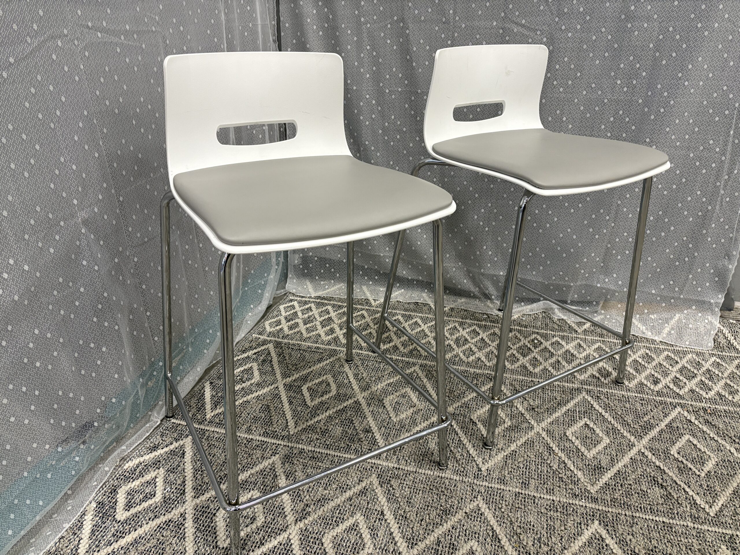 Modern Counter Height Sleek White Stools with Padded Cushion Base  (Set of 2)