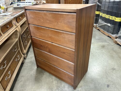 Walnut Finish 5 Drawer Dresser with Finger Pulls