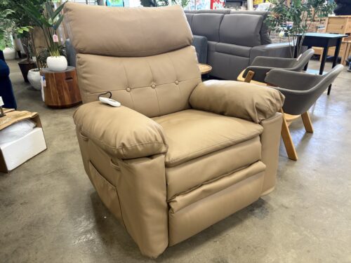 Caramel Leather Manual Recliner with Power Remote Heat and Massage Feature