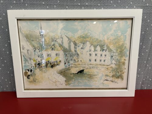 Pen and Watercolor Scenic Art Print in Modern White Frame