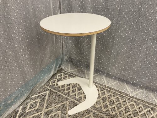 White Wood and Metal Minimalist Over Arm Sofa Accent Table