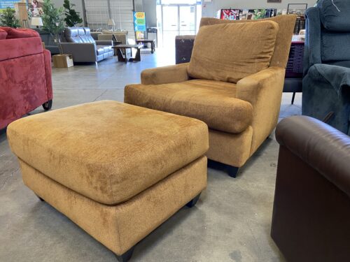 FERGUSON COPELAND LTD Caramel Chenille Unique Curved Back Lounge Chair with Ottoman