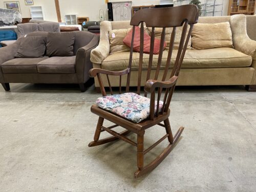 Vintage Walnut Finish Rocking Chair with Floral Seat Cushion