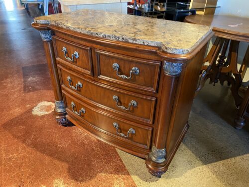 DREXEL HERITAGE   Curved 4-Drawer Nightstand with Stone Top
