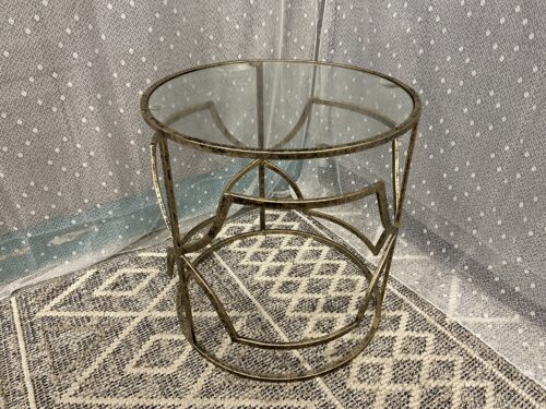 Petite Glass and Aged Brass Geometric Accent Table