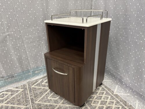 LEXOR Rolling Spa Pedicart in Dark Walnut Laminate with Stainless Steel Accessory Bar
