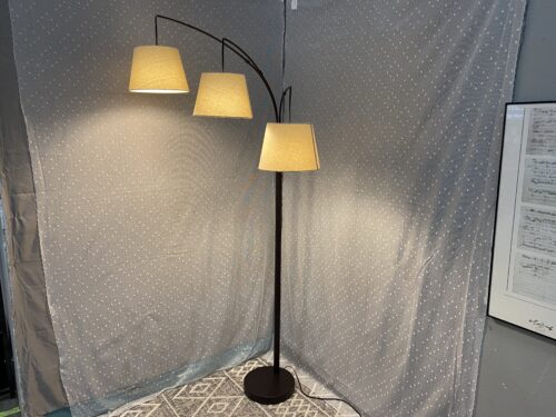 3 Light Swing Arm Adjustable Floor Lamp with Ivory Linen Shades