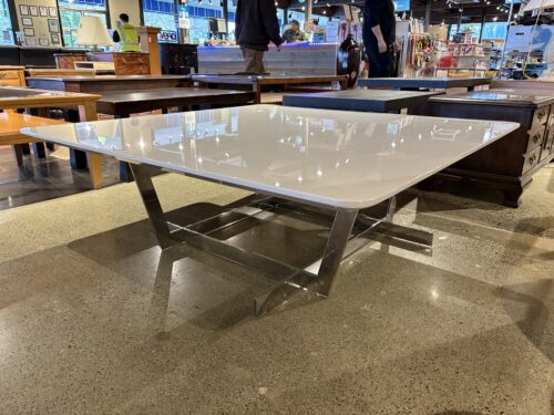 Modern White Glossy Coffee Table with Chrome Base