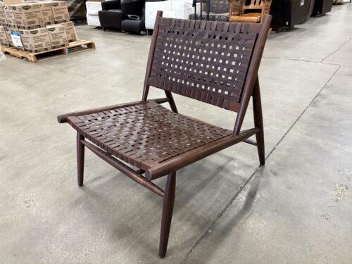 SAFAVIEH Soleil Leather and Wood Woven Accent Chair in Cognac