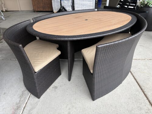 Dark Brow Oval Outdoor Dining Table w/ Nesting Chairs