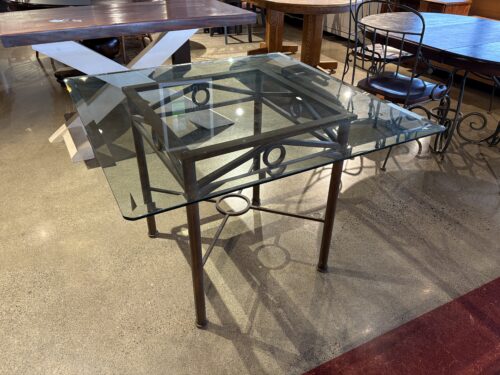 Square Glass Top Dining Table with Brown Metal Base