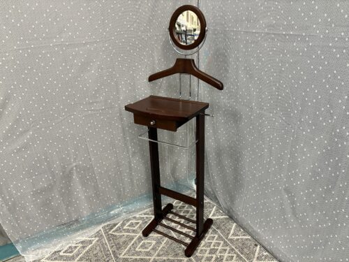 Walnut Finished Single Drawer Valet Stand with Detatchable Mirror