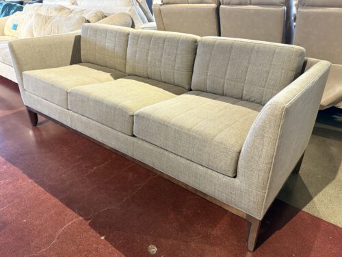 BERNHARDT Mid-Century Modern Gray Sofa with Grid Tufted Cushions