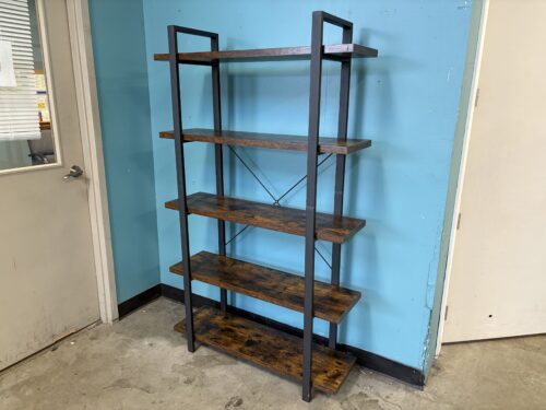 Rustic Shelf 5 Tier Etagere Bookcase with Black Metal Frame